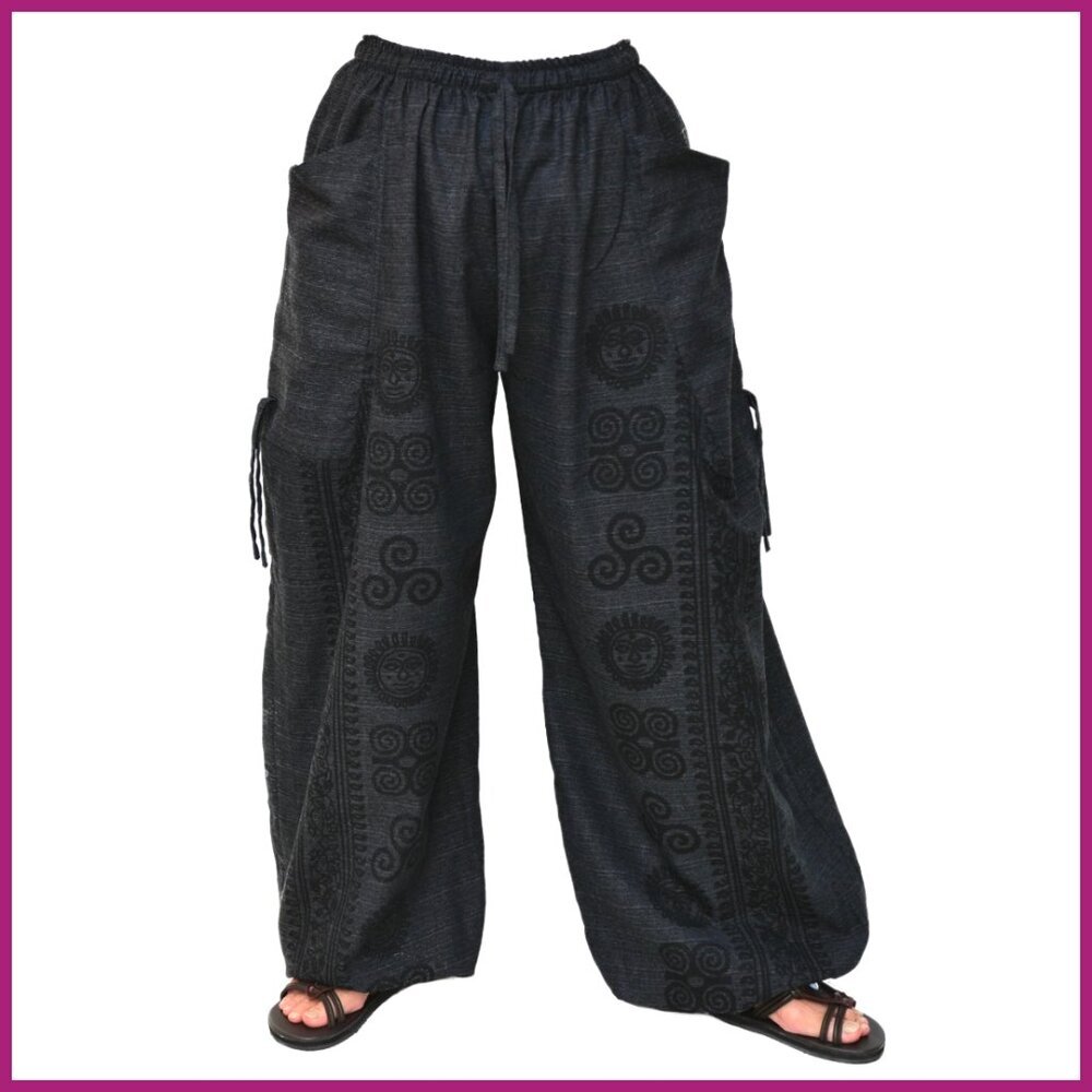100% Cotton Harem Yoga Pants with Adjustable Length and Pockets